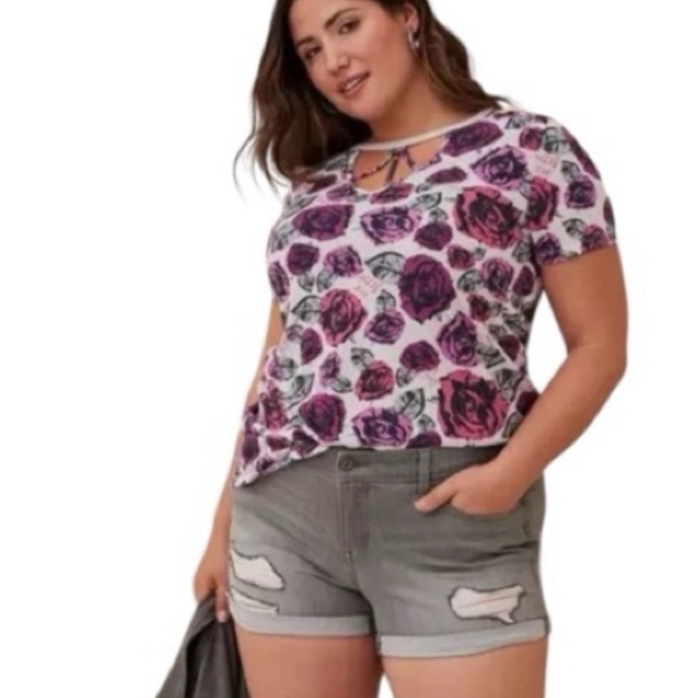 Torrid • Betsey Johnson Rose Print Keyhole Crewneck tee
